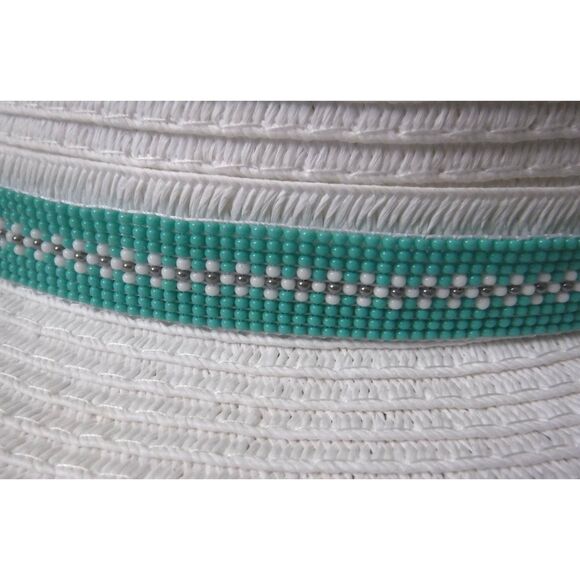 Beaded Hat Band Teal, White & Gun Metal w/ Vegan Leather main image 4